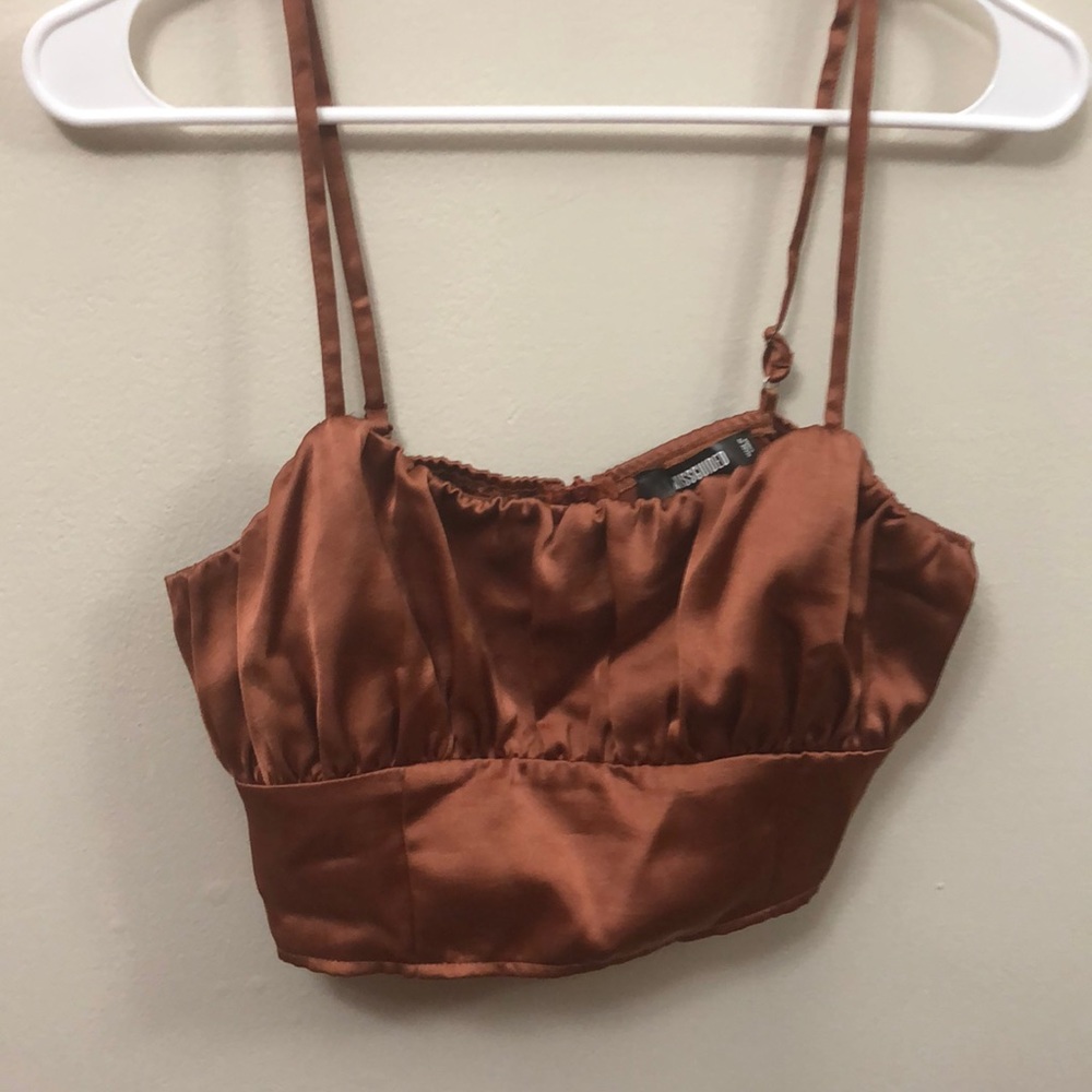 Missguided Silky brown rushed bust crop top